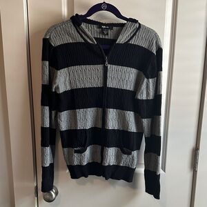Style & Co. Black and Gray Striped Zip Hooded Sweater